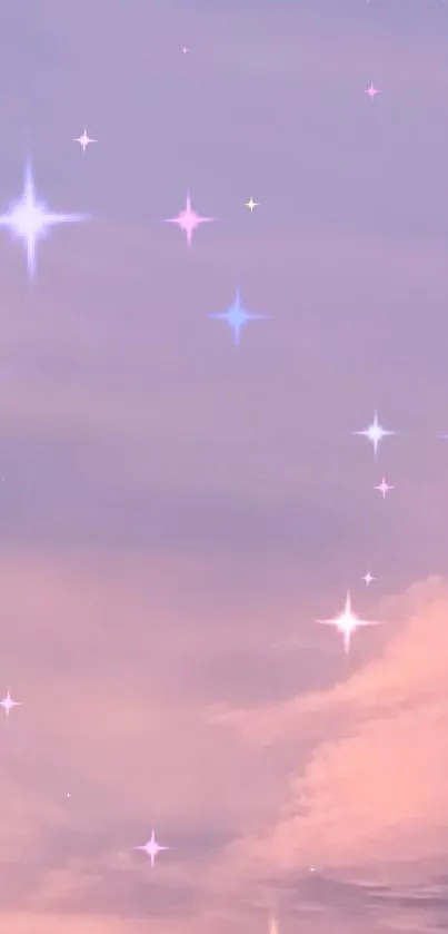 Dreamy pastel sky wallpaper with stars and clouds.