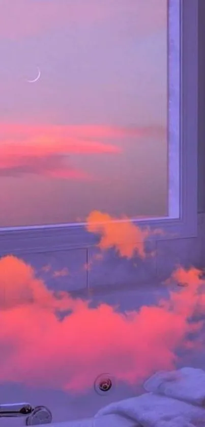 Dreamy pastel sky wallpaper with pink clouds and lavender tones.