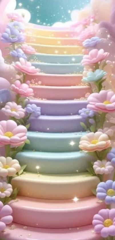 Colorful pastel flower staircase with sparkles.