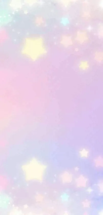 Dreamy pastel star wallpaper with glowing stars on a soft purple background.