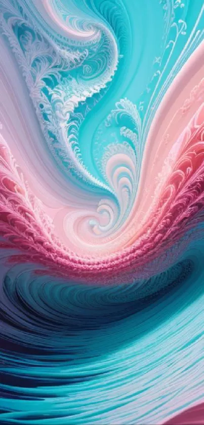 Vibrant abstract pastel swirl in pink and blue hues for mobile wallpaper.