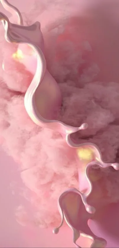 Dreamy pink abstract wallpaper with soft clouds and liquid swirls.