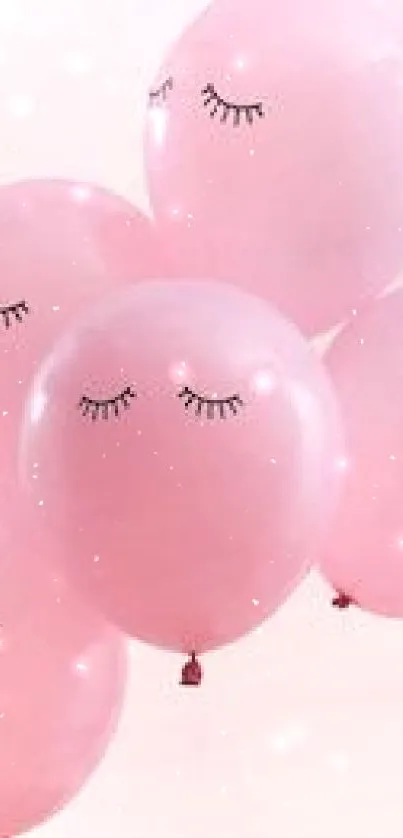 Five pink balloons with closed eyes design as a mobile wallpaper.