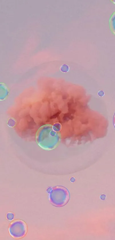 Aesthetic pink cloud and colorful bubbles on soft pink background wallpaper.