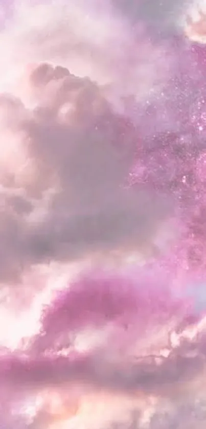 Dreamy pink and white cloud wallpaper with celestial vibes.