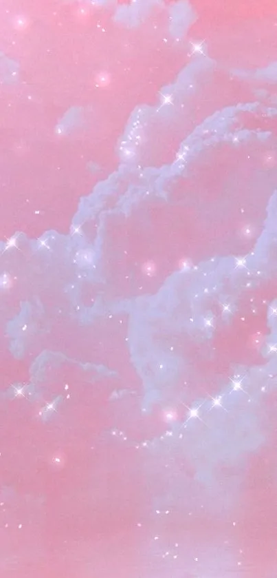 Dreamy pink clouds with sparkles wallpaper.