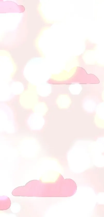 Dreamy wallpaper with pink clouds and light bokeh effects.