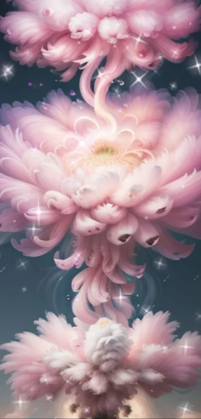 Dreamy pink floral wallpaper with stars.