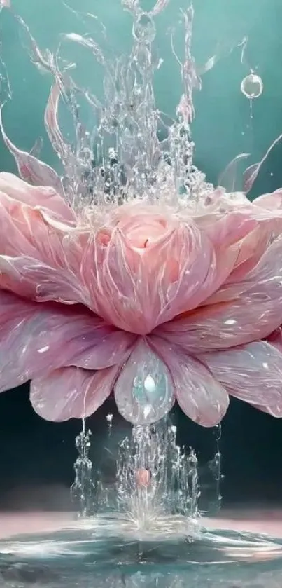 Artistic pink petals with water splash, serene wallpaper.