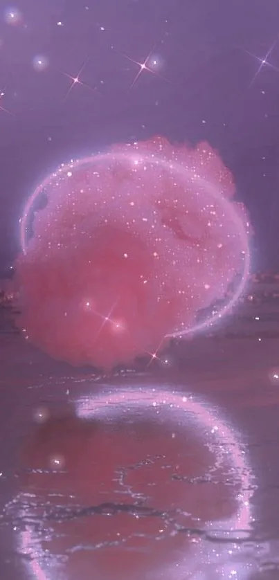 Dreamy pink galaxy with shimmering reflections.