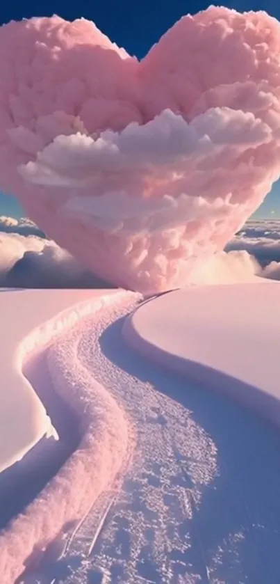 Dreamy pink heart cloud in a serene sky, perfect for phone wallpaper.