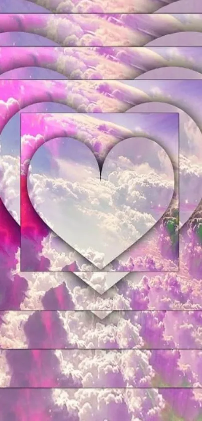 Dreamy pink heart and clouds mobile wallpaper.