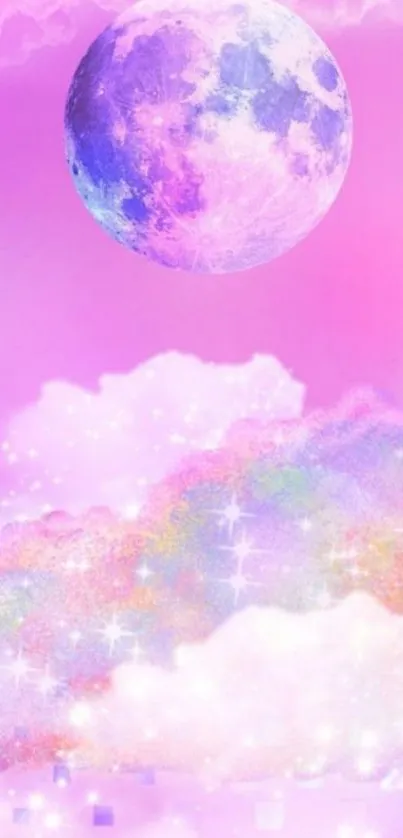 Dreamy pink lunar wallpaper with sparkly clouds.