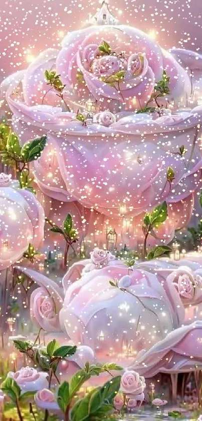 Dreamy pink roses with magical lighting.