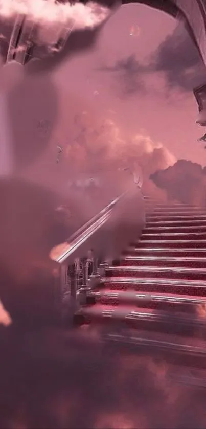 Ethereal pink staircase with clouds wallpaper.