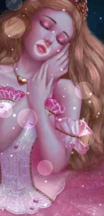 Dreamy princess in pink digital art wallpaper for mobile.