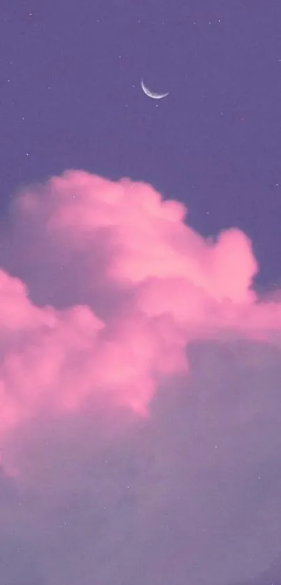 Purple clouds and crescent moon in serene sky wallpaper.