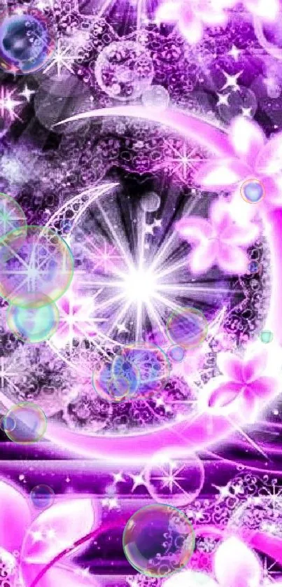 Magical purple floral and celestial themed mobile wallpaper.