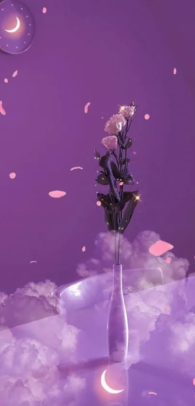 Dreamy purple flower wallpaper with clouds.