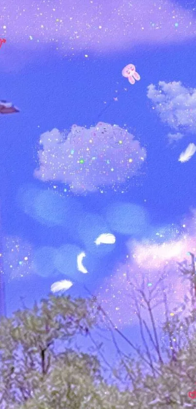 Whimsical purple sky with clouds and stars, perfect for dreamy phones.