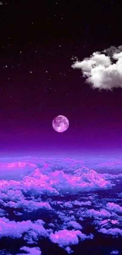 Violet night sky wallpaper with a glowing moon.