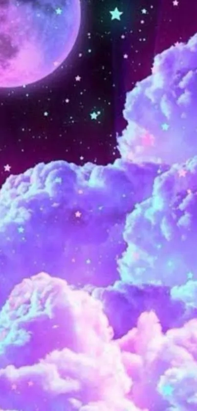 Purple sky with dreamy clouds and stars wallpaper.