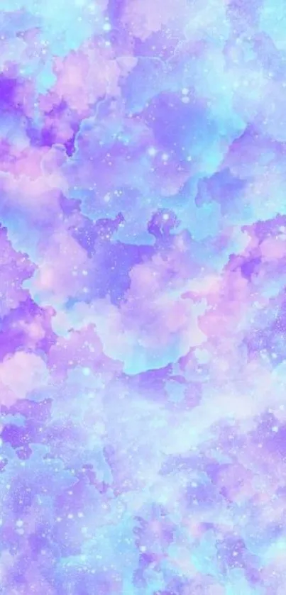 Purple galaxy wallpaper with clouds and stars.