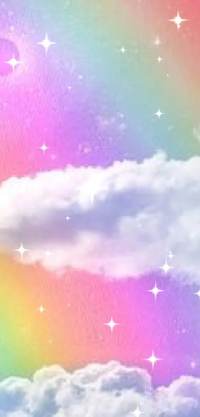 Dreamy rainbow clouds with a galaxy backdrop in pastel hues.