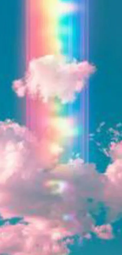 Vibrant rainbow clouds under a blue sky wallpaper