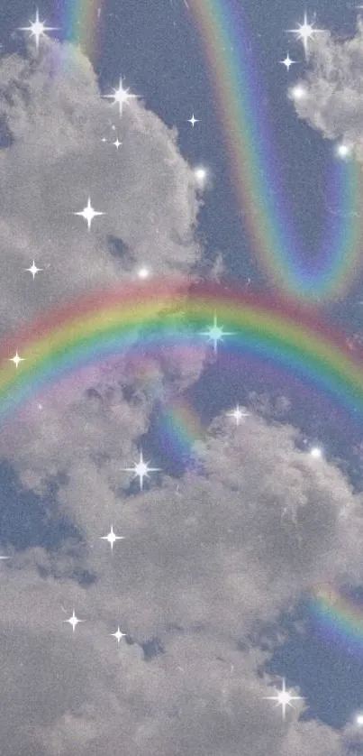 Dreamy sky with rainbows and clouds wallpaper.