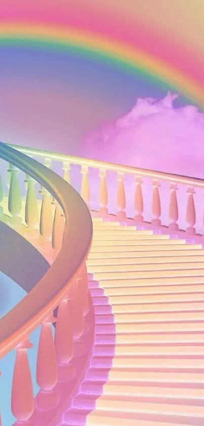 Dreamy staircase with a rainbow in pastel colors.