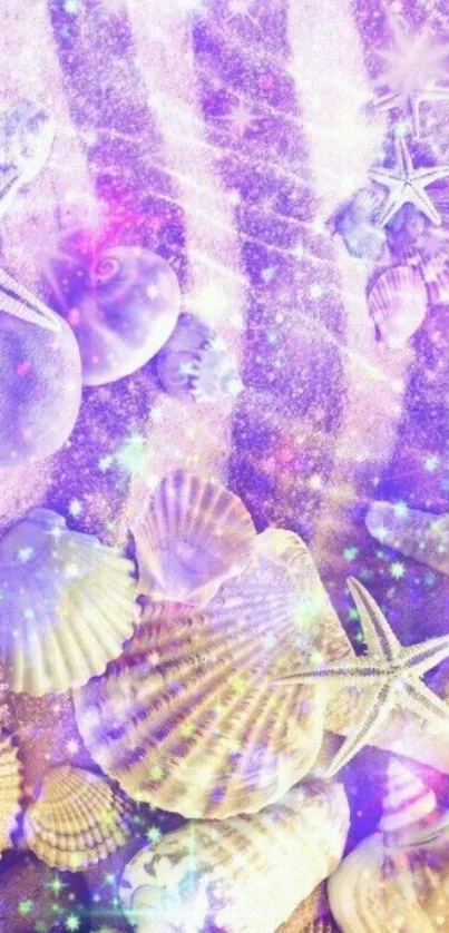 Dreamy pastel seashells with starfish and purple hues