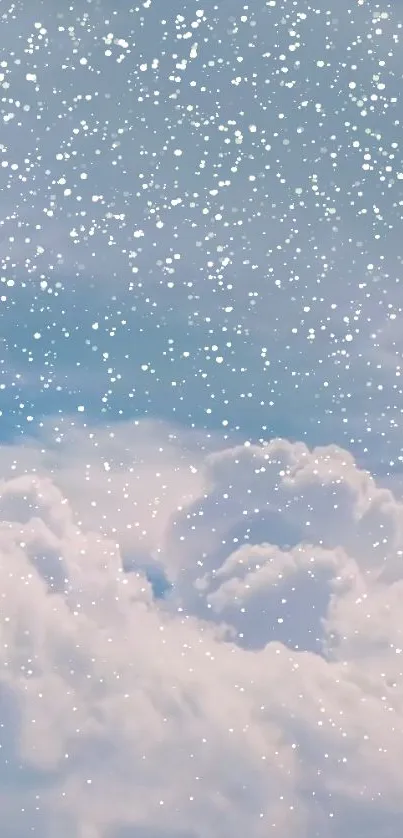 Wallpaper with dreamy clouds and a speckled sky design.