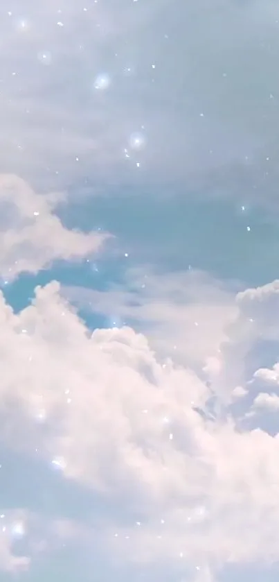 Dreamy sky wallpaper with white clouds against a light blue background.