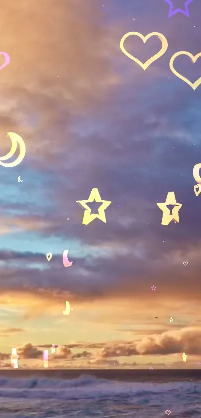 Dreamy sky wallpaper with pastel clouds and celestial designs