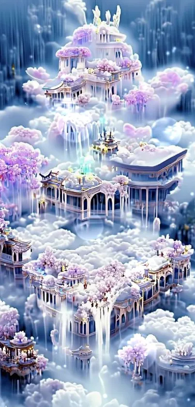 Ethereal palace among dreamy clouds.