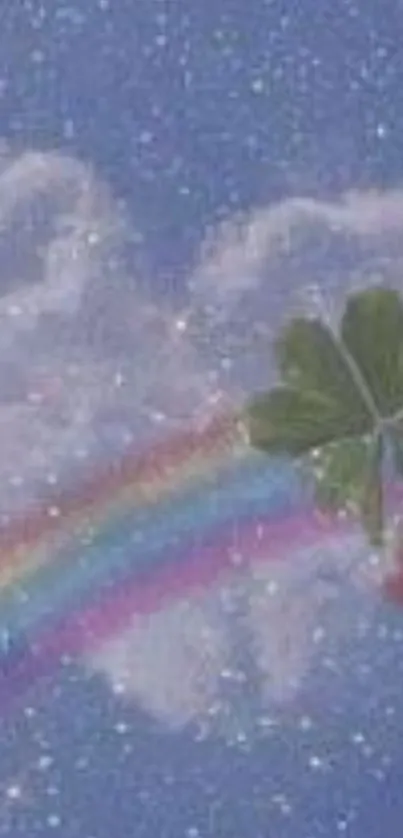 Dreamy sky with rainbow and clover wallpaper.