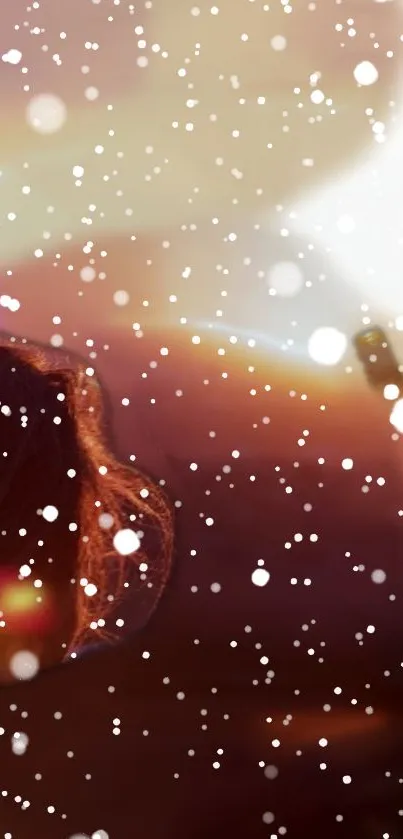 Dreamy abstract wallpaper with warm colors and snowfall effect.