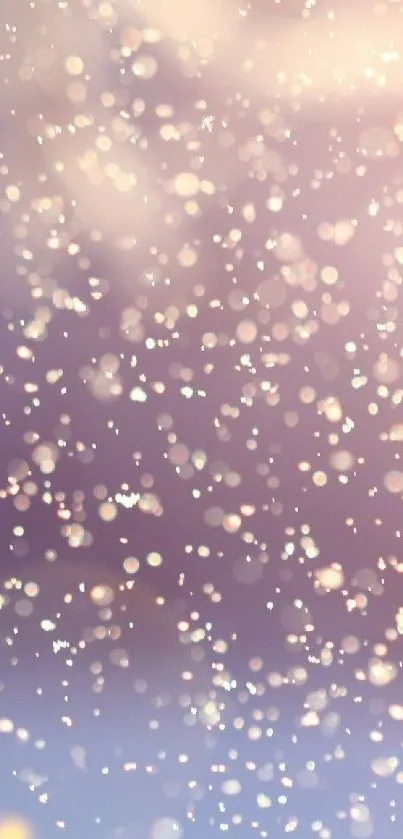 Dreamy snowfall mobile wallpaper with pastel colors and twinkling snowflakes.