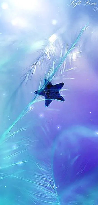 Ethereal star with soft blue and purple background.