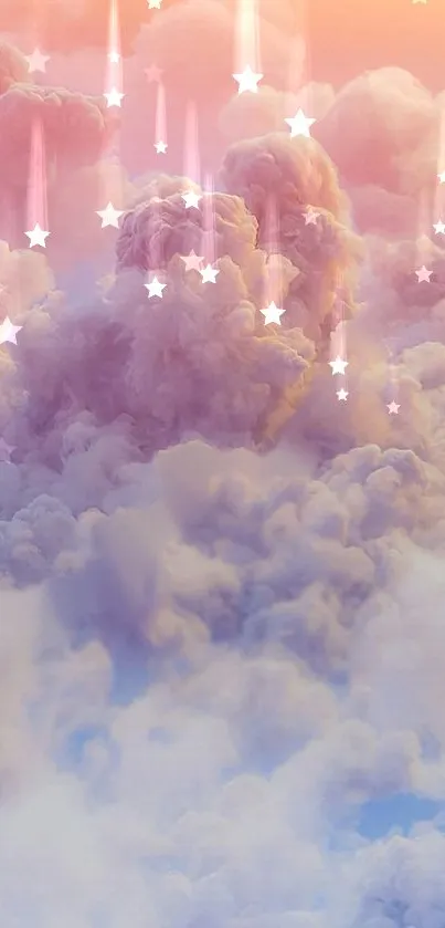 Mobile wallpaper of pastel clouds with stars.