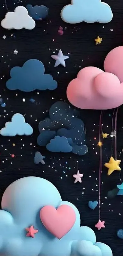 Dreamy starry sky wallpaper with colorful clouds and stars.