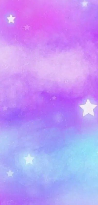 Dreamy pink-purple gradient mobile wallpaper with stars.