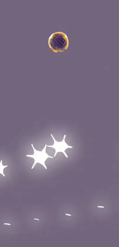 Purple mobile wallpaper with white stars and a celestial orb.