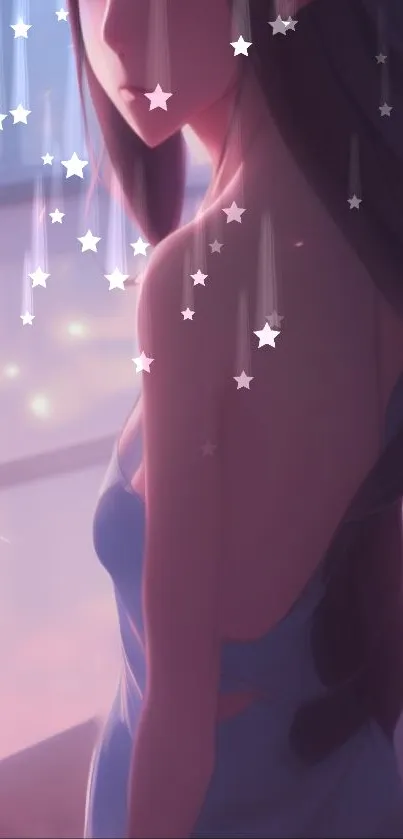 Dreamy starry night mobile wallpaper with a silhouette and stars.