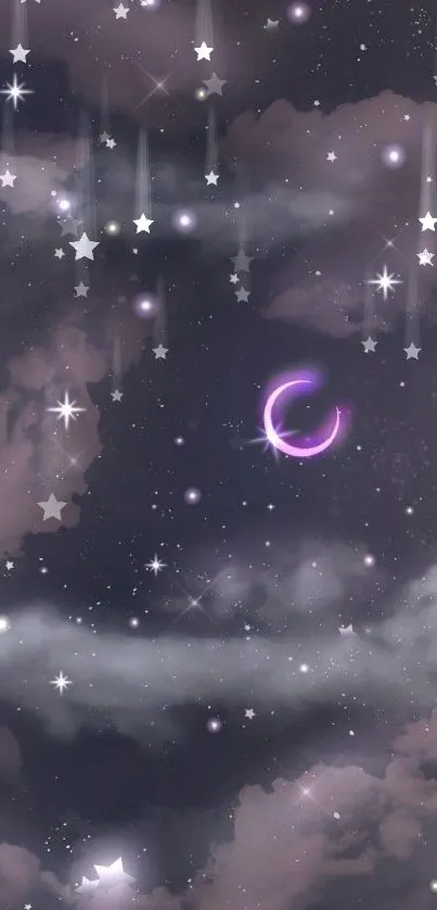 Dreamy night sky with stars and crescent moon wallpaper.