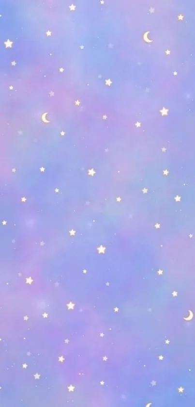 Dreamy purple wallpaper with stars and moons.