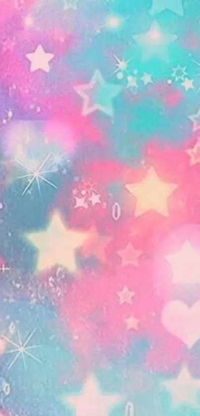 Colorful starry sky wallpaper with pastel pink and blue hues.