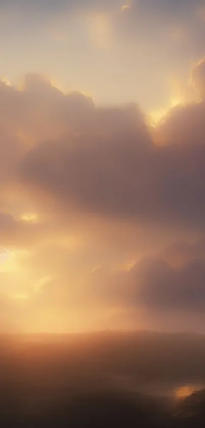 Dreamy sunset with clouds creating a peaceful, vibrant sky over the horizon.