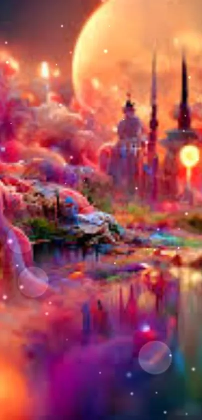 Vibrant dreamy sunset fantasy landscape wallpaper.